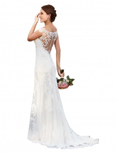 White Sheath Illusion Neck Chapel Train Sexy Wedding Dress York