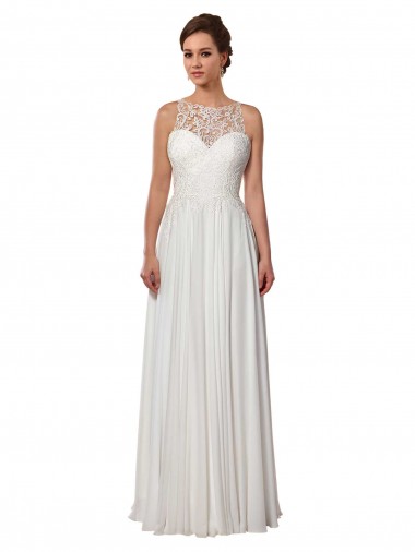 Ivory A-Line Illusion Neck Sweep Train Boho Wedding Dress York