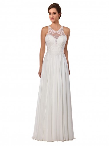 Ivory Sheath Illusion Neck Sleeveless Chapel Train Wedding Dress York