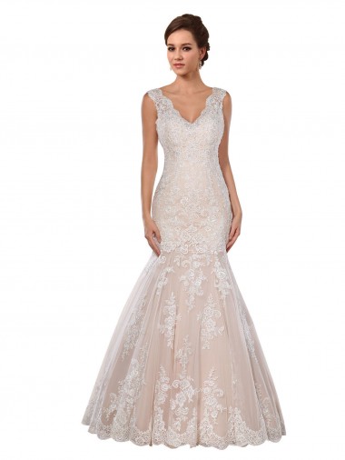 Ivory & Champagne Mermaid V-Neck Chapel Train Modern Wedding Dress York