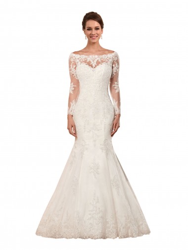 Ivory Mermaid Bateau Neck Chapel Train Sexy Wedding Dress York