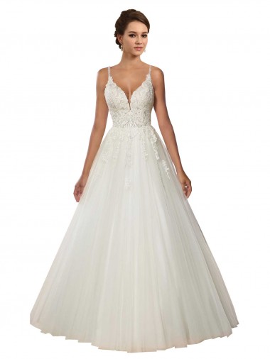 Ivory Ball Gown Spaghetti Straps Chapel Train Boho Wedding Dress York