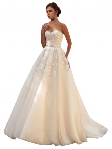 Ivory & Champagne Ball Gown Sweetheart Chapel Train Wedding Dress York