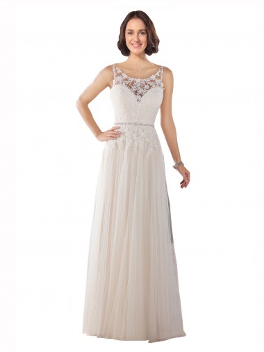 Ivory & Champagne A-Line Illusion Neck Sweep Train Boho Wedding Dress York