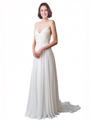 Ivory A-Line V-Neck Chapel Train Beach Wedding Dress York