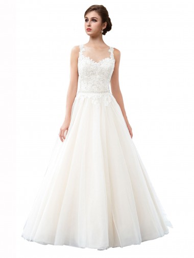 Ivory A-Line Illusion Neck Cathedral Train Beach Wedding Dress York