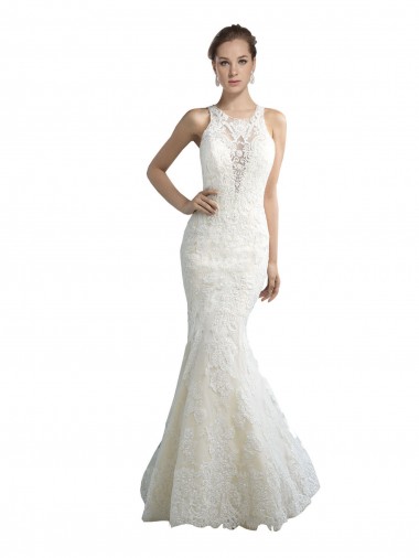 Ivory Mermaid Illusion Neck Chapel Train Beach Wedding Dress York