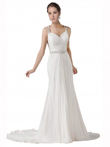 White Sheath Sweetheart Chapel Train Beach Wedding Dress York