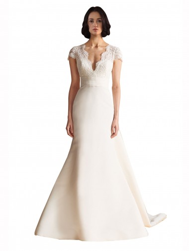 Keyhole Back Ivory A-Line V-Neck Chapel Train Wedding Dress York