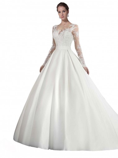 White A-Line Illusion Neck Cathedral Train Wedding Dress York