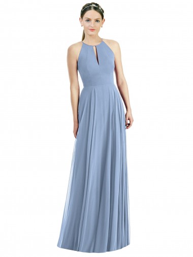 Dusty Blue A-Line Halter Neck Long Semi Formal Evening Dress / Bridesmaid Dress York