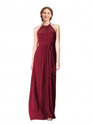 Burgundy A-Line Halter Neck Long Evening Gowns / Bridesmaid Dresses York