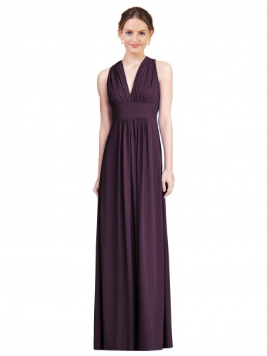 Grape A-Line V-Neck Long Bridesmaid Dress York