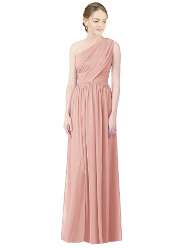 Bliss Pink A-Line One Shoulder Long Bridesmaid Dress York