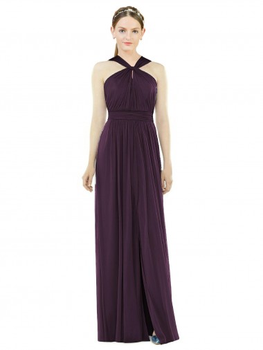 V-Back Grape A-Line Halter Neck Long Semi Formal Evening Dress / Bridesmaid Dress York