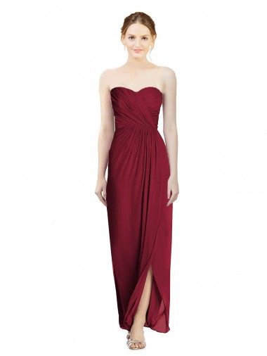 Burgundy Sheath Sweetheart Long Bridesmaid Dress York