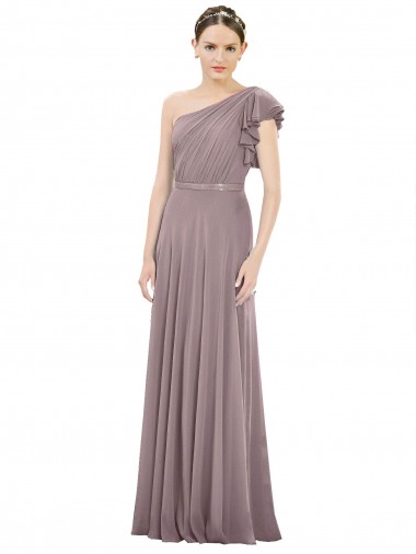 Dusty Rose A-Line One Shoulder Long Bridesmaid Dress York