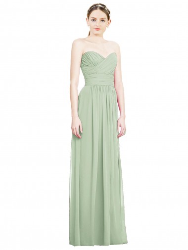 Open Back Sage A-Line Strapless Long Bridesmaid Dress York