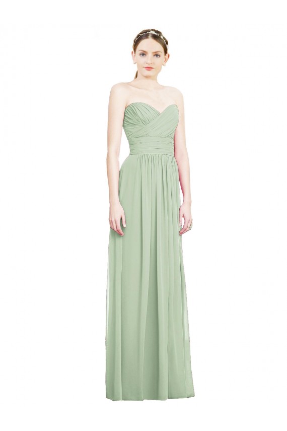 Open Back Sage A-Line Strapless Long Bridesmaid Dress York