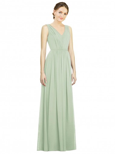 V-Back Sage A-Line V-Neck Long Bridesmaid Dress York