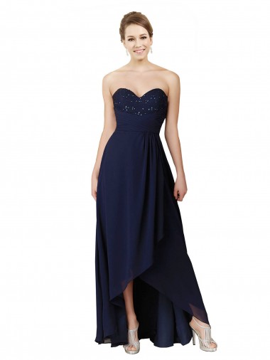 Dark Navy A-Line Sweetheart Long High Low Bridesmaid Dress York