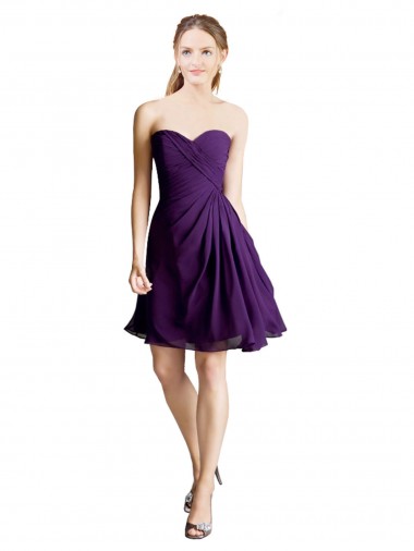 Purple A-Line Strapless Knee Length Bridesmaid Dress York