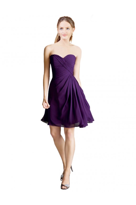 Purple A-Line Strapless Knee Length Bridesmaid Dress York