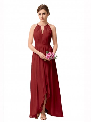 Burgundy A-Line High Neck High Low Bridesmaid Dress York