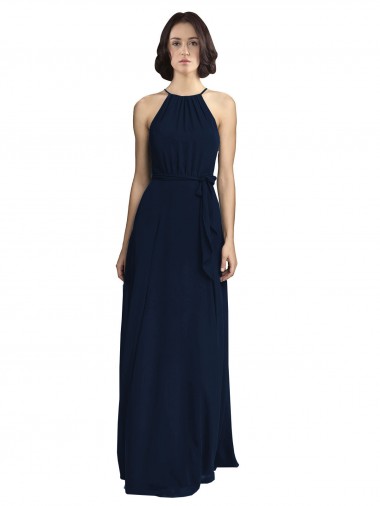 Dark Navy A-Line High Neck Long Evening Gowns / Bridesmaid Dresses York