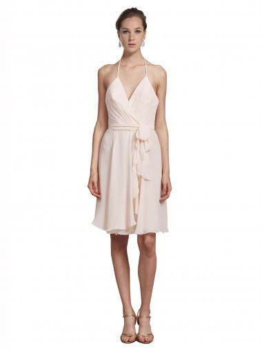 Cream Pink A-Line V-Neck Knee Length Bridesmaid Dress York