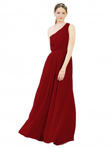 Burgundy A-Line One Shoulder Long Bridal Party Dress / Evening Dress York