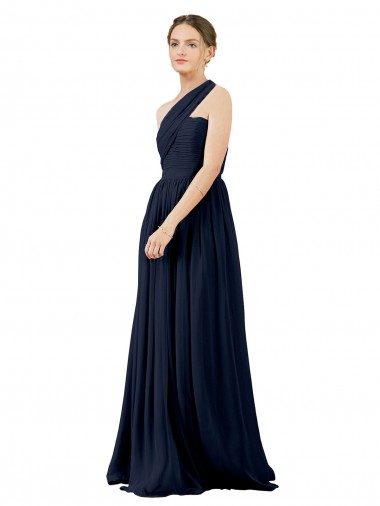 Dark Navy A-Line One Shoulder Long Bridal Party Dress / Evening Dress York