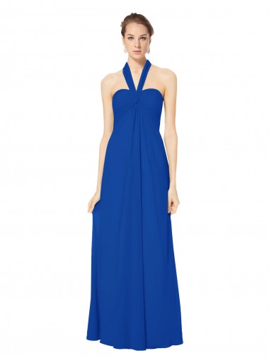 Low Back Royal Blue A-Line Halter Neck Long Floor Length Bridesmaid Dress York