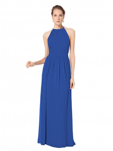 Keyhole Back Royal Blue A-Line Halter Neck Long Bridesmaid Dress / Evening Dress York