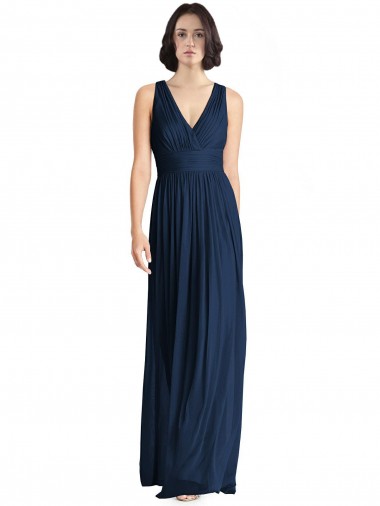 Dark Navy A-Line V-Neck Long Floor Length Bridesmaid Dress York