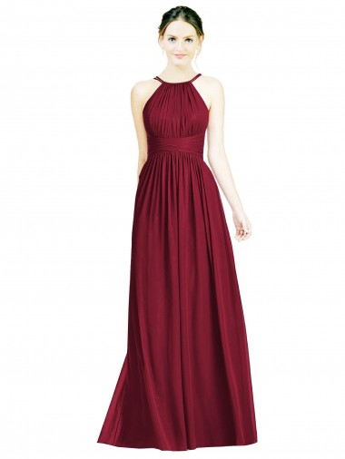 Open Back Burgundy A-Line Halter Neck Long Formal Dress / Bridesmaid Dress York