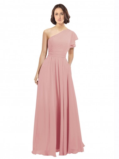 Bliss Pink A-Line One Shoulder Long Bridesmaid Dress / Evening Dress York