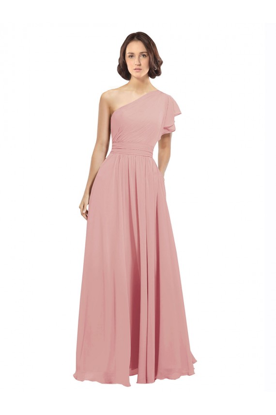 Bliss Pink A-Line One Shoulder Long Bridesmaid Dress / Evening Dress York