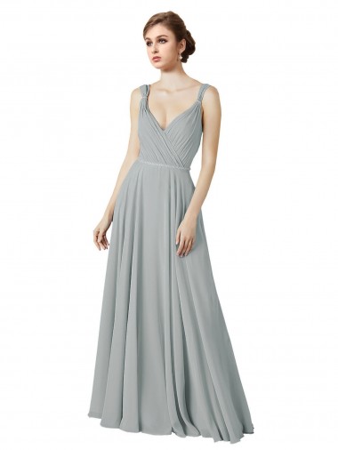 Silver A-Line V-Neck Long Bridesmaid Dress / Evening Dress York