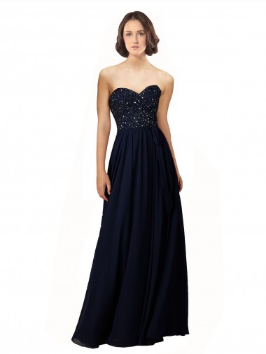 Dark Navy Sheath Sweetheart Long Bridesmaid Dress / Formal Dress York