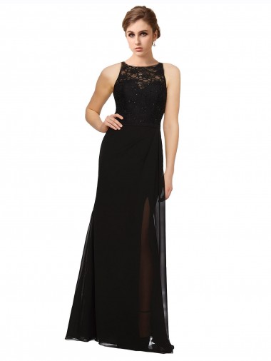 Black Sheath High Neck Long Bridesmaid Dress York