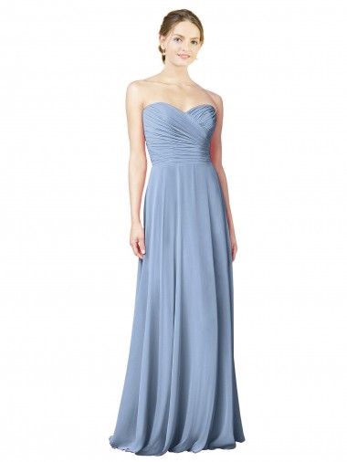 Low Back Dusty Blue A-Line Strapless Long Wedding Party Dress York