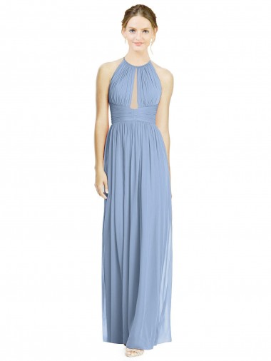 Dusty Blue A-Line Halter Neck Long Wedding Party Dress York