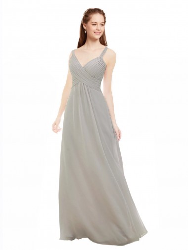 Open Back Silver A-Line V-Neck Long Bridesmaid Dress York