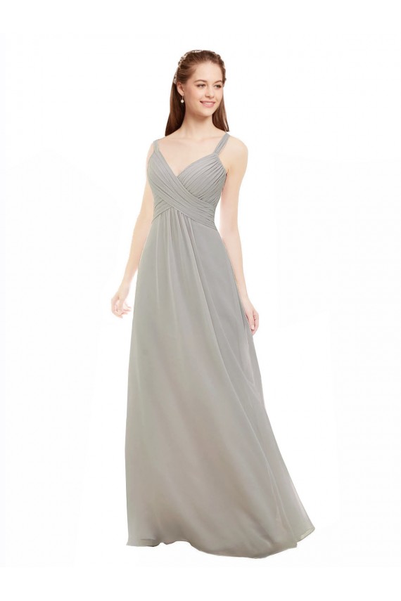 Open Back Silver A-Line V-Neck Long Bridesmaid Dress York