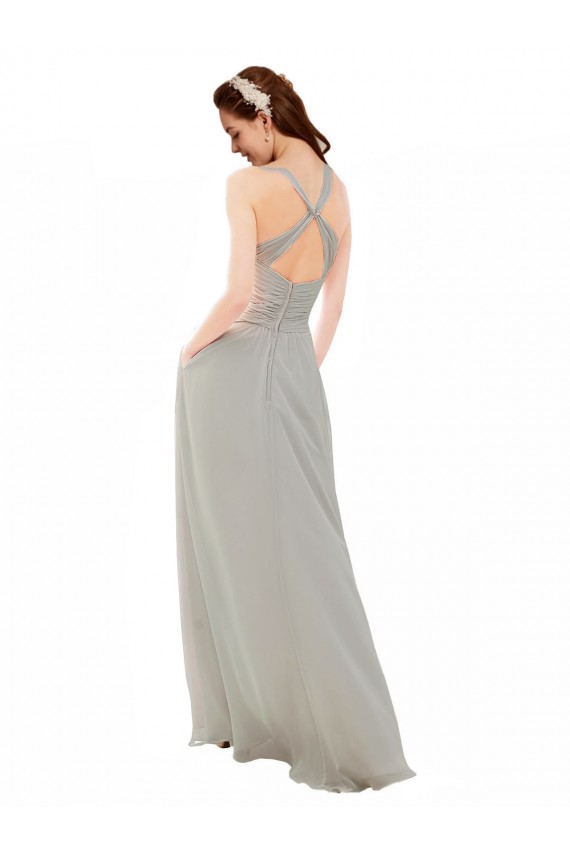 Open Back Silver A-Line V-Neck Long Bridesmaid Dress York