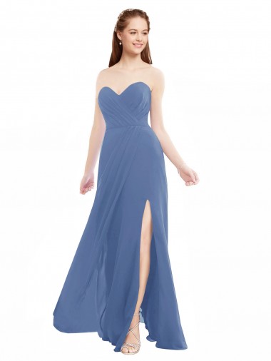 Windsor Blue A-Line Strapless Long Bridesmaid Dresses York