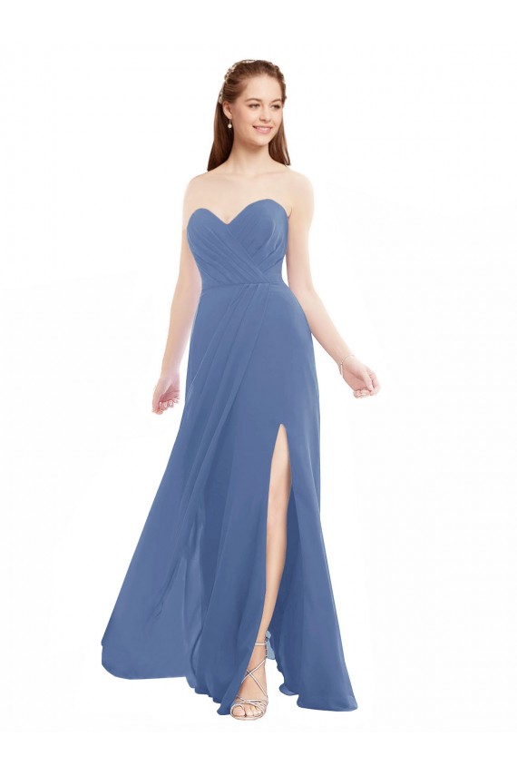 Windsor Blue A-Line Strapless Long Bridesmaid Dresses York