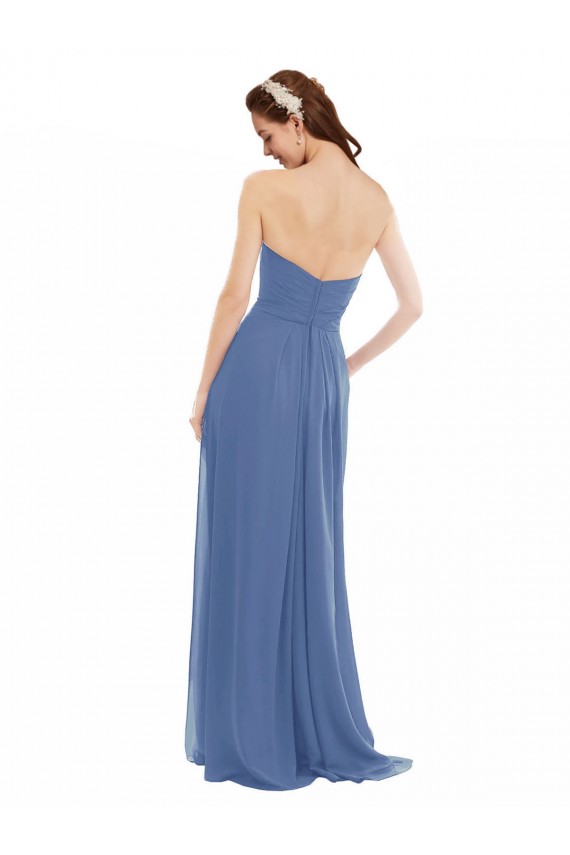 Windsor Blue A-Line Strapless Long Bridesmaid Dresses York