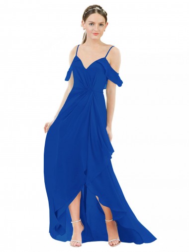 Royal Blue A-Line V-Neck Long High Low Bridesmaid Dress York